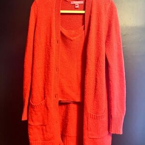 Lilly Pulitzer Bright Red V-Neck Sweater with Matching Open Cardigan